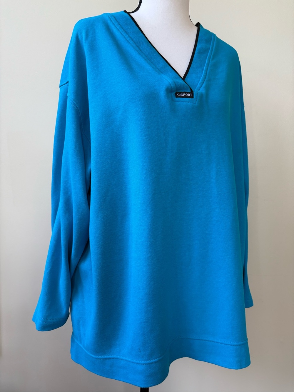 Catalina Bright Turquoise V-Neck Sweater with Black Trim